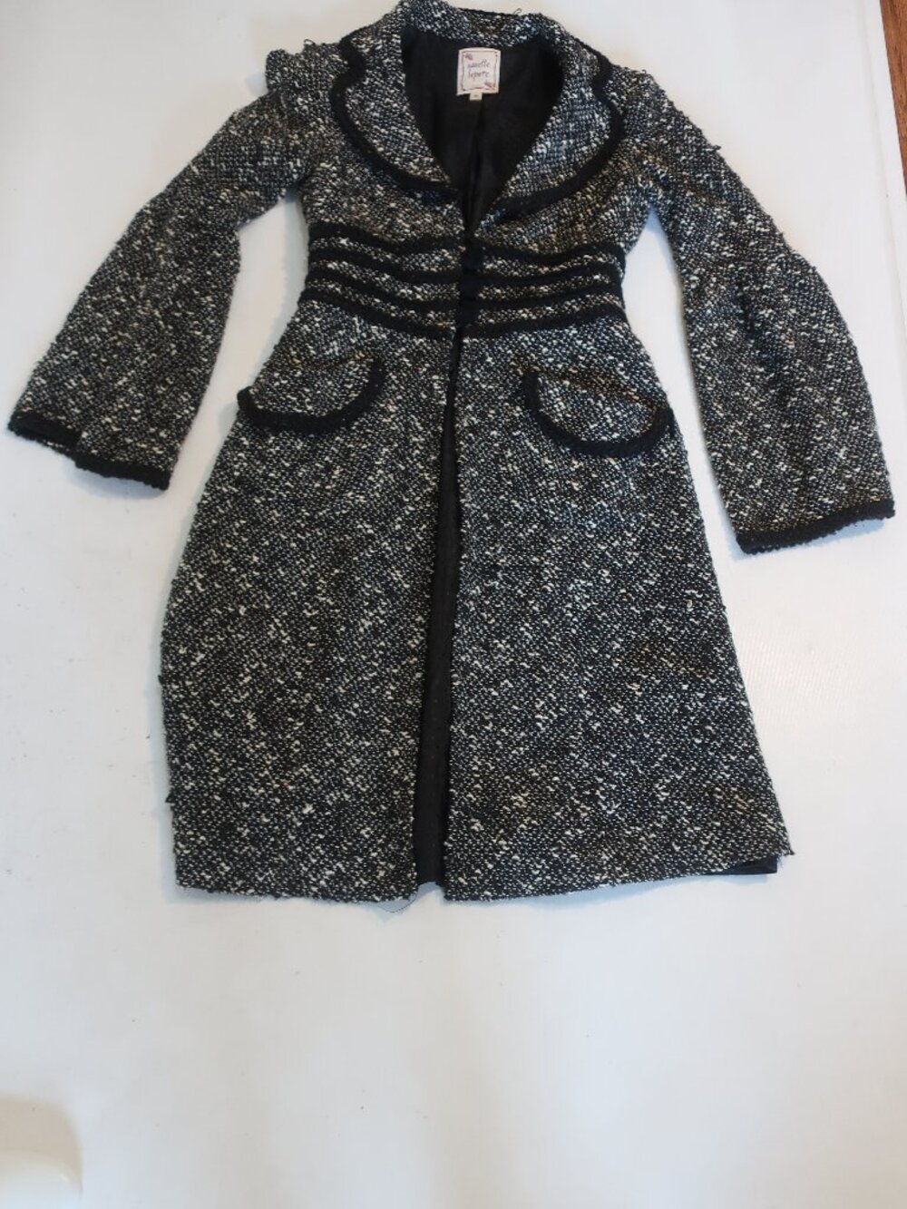 Women Nanette Lepore Black White (Item-8) Wool Blend Pebble Tweed Duster Coat XS